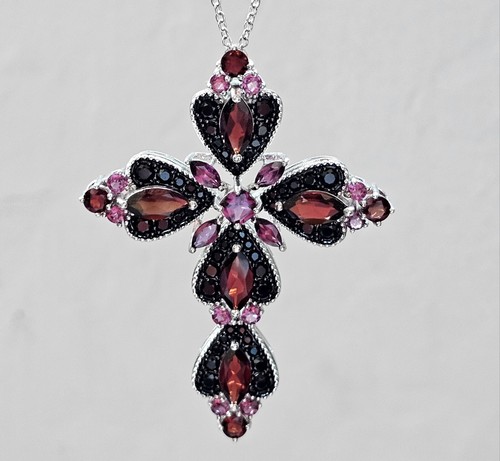 VETEMENTS Granato Collana Croce Rodio Over Argento Sterling