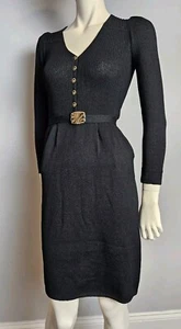 Abito vintage St John Saks Fifth Avenue nero Santana maglia con cintura e tasche - Foto 1 di 14