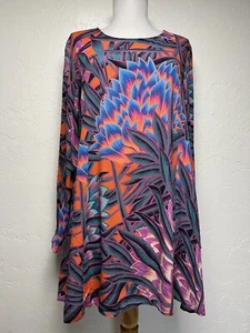 Mara Hoffman Herbarium Persimmon Tropical Floral Mini Swing Dress Sz M Open Back - Picture 1 of 8