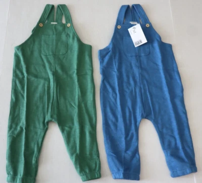 Paquete de 2 monos de felpa francesa de algodón azul brillante/verde H&M para bebé niño talla 9M (6-9M) Foto 1 de 4