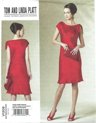 Vogue V1208 TOM & LINDA PLATT Fitted Bias Cut Shoulder-Tie Dress Sz 6-12 UNCUT - Image 1 of 4