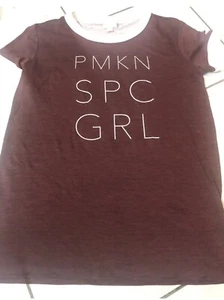 Lularoe S Liv Graphic Ringer Shirt Small Maroon “PMKN SPC GRL” Coffee Latte #25 - Picture 1 of 5