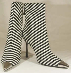 Topshop Hypnotise gestreifte Leder-Stiefeletten mit Absatz Größe 10,5 - Bild 1 von 8