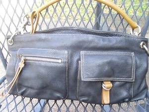 Woman's hand bag, a Paoli byPerlina, large, black with brown handle - Picture 1 of 3