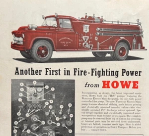 Howe Fire Apparatus Company Red Fire Engine Control Panel Vintage Print Ad 1957 - Picture 1 of 5