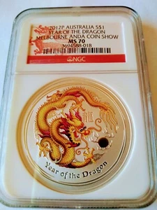 2012-P $1 Australia Year of the Dragon NGC MS70 Color Melbourne ANDA Coin Show - Picture 1 of 6