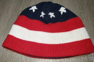 boys GAP L/XL red white blue FLAG STARS STRIPE FLEECE LINED HAT BEANIE KNIT warm - Picture 1 of 1