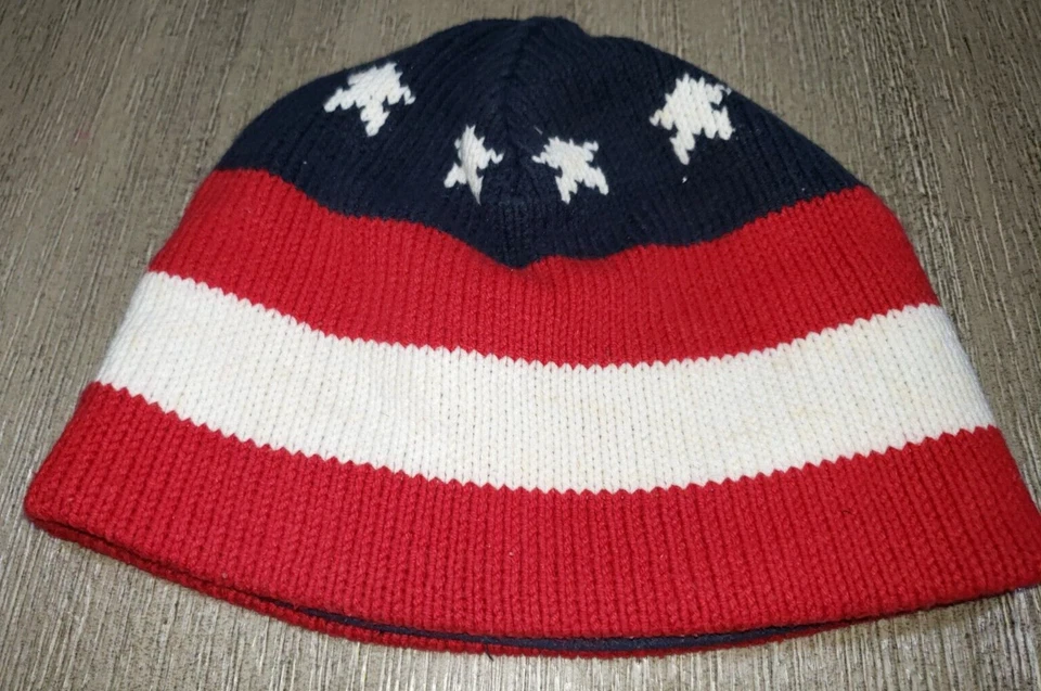 boys GAP L/XL red white blue FLAG STARS STRIPE FLEECE LINED HAT BEANIE KNIT warm - Image 1 of 1