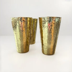 Gold Hammered Glass Tumblers 6” Handmade Barware Set Of 4 - Picture 1 of 5