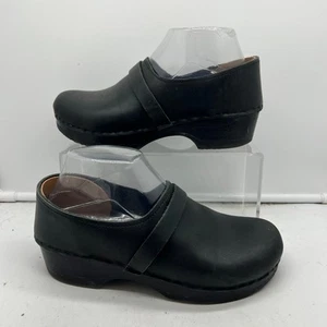 SVEN Clog Shoes Womens 38 US 7.5 Leather Wooden Heels Black Classic - Picture 1 of 10