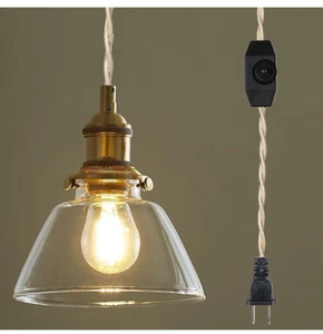 Mini Plug in Pendant Light Hanging Light Fixture Corded On/Off Switch Brass - Picture 1 of 8