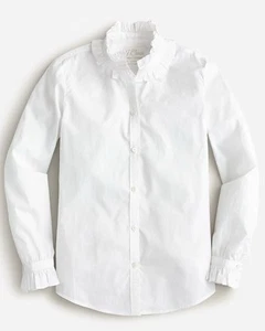 J. Camisa Crew Ajuste Clásico Volantes Cuello Abotonada 100% Algodón en Blanco Talla 12 - Imagen 1 de 9
