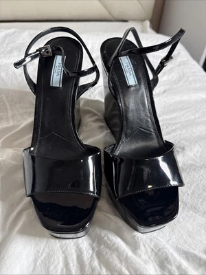 Prada platform Wedge Heels - Black Patent Leather. Never Been Worn. Authentic - Image 1 of 4