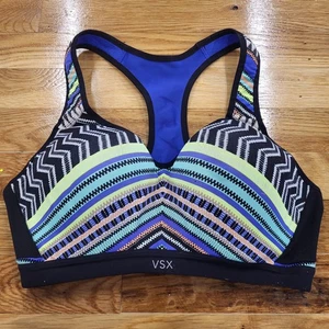 Reggiseno sportivo Victoria Secret VSX taglia 34C blu fluo schiena incrociata coppa imbottita regolabile  - Foto 1 di 11
