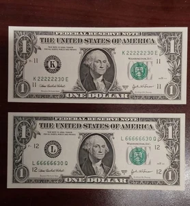 2003 $1 Bills - Pair "6 of a Kind" 6's & 2's Fancy Serial Numbers - Uncirculated - Picture 1 of 6