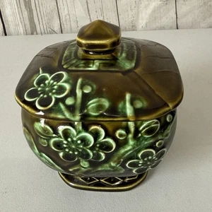 Plato con tapa de cerámica marrón verde Tilso vintage Japón 5" T H x 4,5" W - Imagen 1 de 12