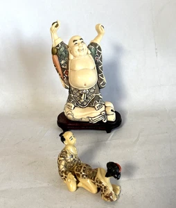 5.75"  Standing Buddha + Japanese Shunga Netsuke Erotic Sexual Resin Figures - Picture 1 of 16