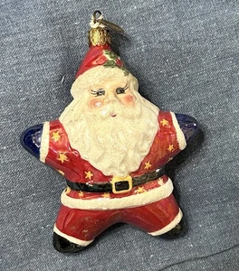 Pintado a mano Christopher Radko Santa Estrella Cerámica Navidad Adorno Patriótico - Imagen 1 de 8