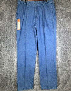 Haggar Pants Men's 36x34 Denim Classic Comfort Waist Pleated Work 2 Weekend NEW! - Picture 1 of 13