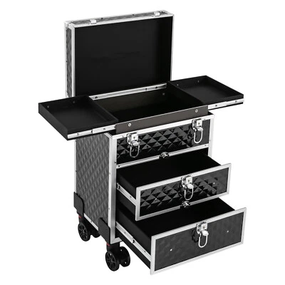 Professional Makeup Case Rolling Cosmetology Case with Sliding Drawers Black US - Image 1 of 4