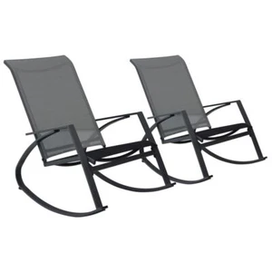 2 Pcs Patio Rocking Chairs Dark Grey Stylish Outdoor Garden Rocker Armchair Set - Picture 1 of 7