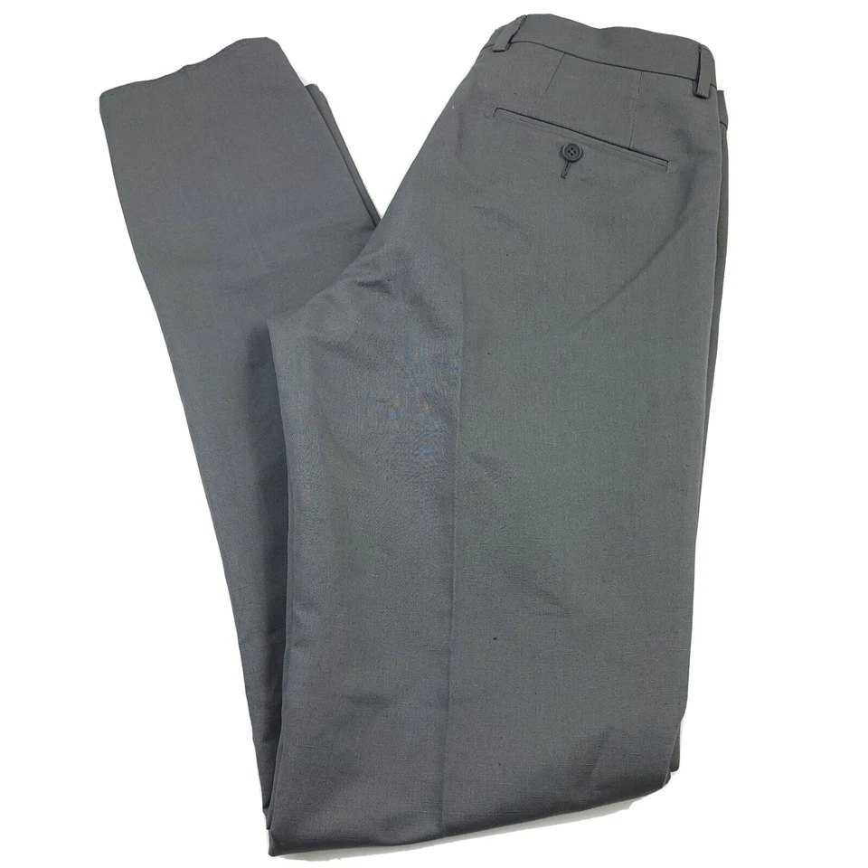 $178 Pantalones de vestir Bloomingdales gris algodón y lino ajustados para hombre 34R  Foto 1 de 4