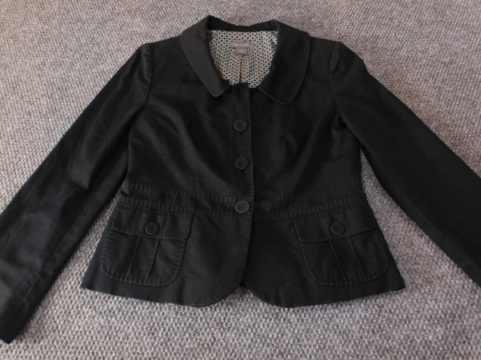 Chaqueta Ann Taylor 6 Negra Mujer Blazer Botón Clásico Informal Algodón Elástico Foto 1 de 4