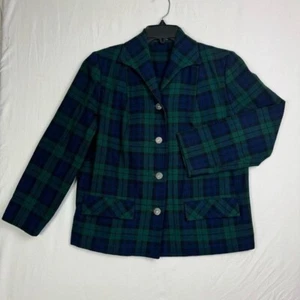 Vtg Pendleton Women's Blue Green Plaid Wool Blazer Size 12 pockets full button - Picture 1 of 13