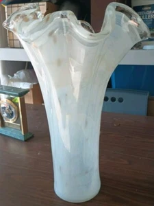 Murano Art Glass Hand Blown Modern White Swirled Vase 10.5"-GORGEOUS-NEW - Picture 1 of 6