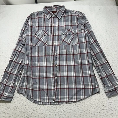 Sahara Club Men's XL Button Down Pocket Dress Shirt Gray Red Plaid Striped - Image 1 of 4