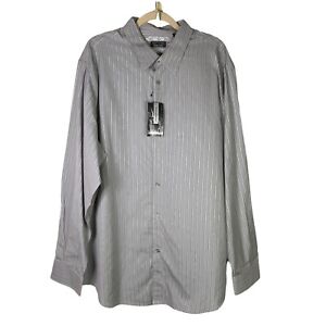 Structure Mens Premium Woven Button Up Shirt 2XL Gray Stripe Long Sleeve New Tag