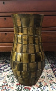 Old World Vase Artisanal Mosaic Wood Large 13" VTG Decor Stained & Sealed READ - Picture 1 of 10