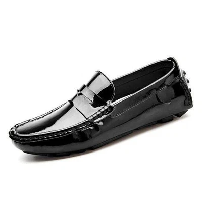 Men Patent Leather Slip On Loafers Round Toe Casual Driving Moccasins Pump Shoes - Image 1 of 4