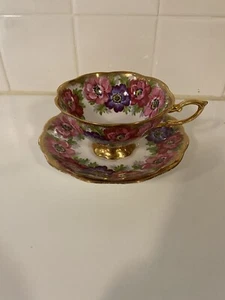 Royal Standard Carmen Teetasse und Untertasse Floral Gold Vergoldet Fine Bone China - Bild 1 von 12