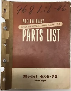 WILLYS MODEL 4x4-73 STATION WAGON PARTS LIST 1951 ORIGINAL - Foto 1 di 12