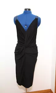 Abito Ramy Brook taglia grande bodycon cinturino a catena nero profondo V davanti e dietro - Foto 1 di 16