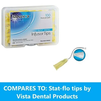 CARGUS Mark3 Dental Infusor Applicator Tips Pre-Bent Metal Brush End 19G (100Pcs) #8025