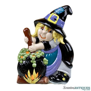 Vintage Halloween Witch & Cauldron Porcelain Figural Lamp - Picture 1 of 10