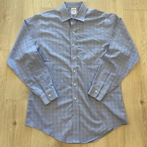 Brooks Brothers Homme Boutonné Coupe Slim Non Fer Manches Longues Plaid Bleu - Photo 1/9