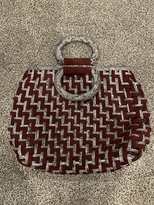 Nancy Gonzalez Python Suede Woven Tote Handbag Burgundy Gray - Picture 1 of 5