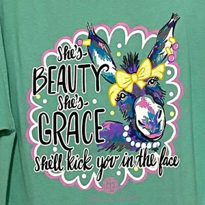 Girlie Girl Originals Donkey T-Shirt Womens L Seafoam Green Colorful Boho Cutesy - Picture 1 of 6