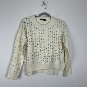BKE Botique Buckle Ivory Sweater Pearl Open Knit Size Medium  - Picture 1 of 8