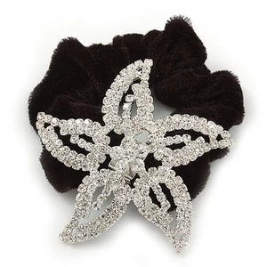 Großer rhodinierter Swarovski Kristall "Stern" Pferdeschwanz schwarzer Haar Scrunchie - - Bild 1 von 5