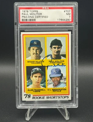 Tarjeta de novato firmada por Paul Molitor 1978 Topps #707 ⚾️ Salón de la fama 🔥 PSA 7 automático PSA/DNA Foto 1 de 4