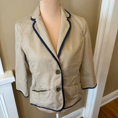 American Eagle Outfitters Schoolboy Blazer Jacket Khaki Tan Blue Trim Medium - Image 1 of 4