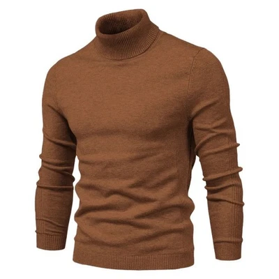 Suéter de punto de cuello alto de invierno para hombre cálido grueso liso manga larga Pullover Foto 1 de 4