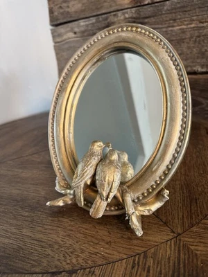 Espelho de mesa oval pássaro resina pequena. Natal, estilo vintage. Fofo - Imagem 1 de 4