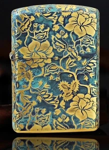 Schönes seltenes mehrseitiges Bronze Rüstung Pfingstrose Blume Zippo - Bild 1 von 2