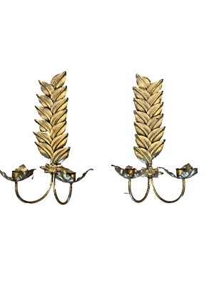 Aplique floral de metal dorado Pr italiano MCM Hollywood Regency candelabros Foto 1 de 4