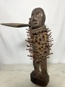 Antique African Bakongo Nkisi Nkondi Statue Nail Fetish Spear Whisk Congo Africa - Picture 1 of 9